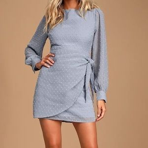 Lulu’s Much Love Light Blue Swiss Dot Long Sleeve Tie-Front Mini Dress